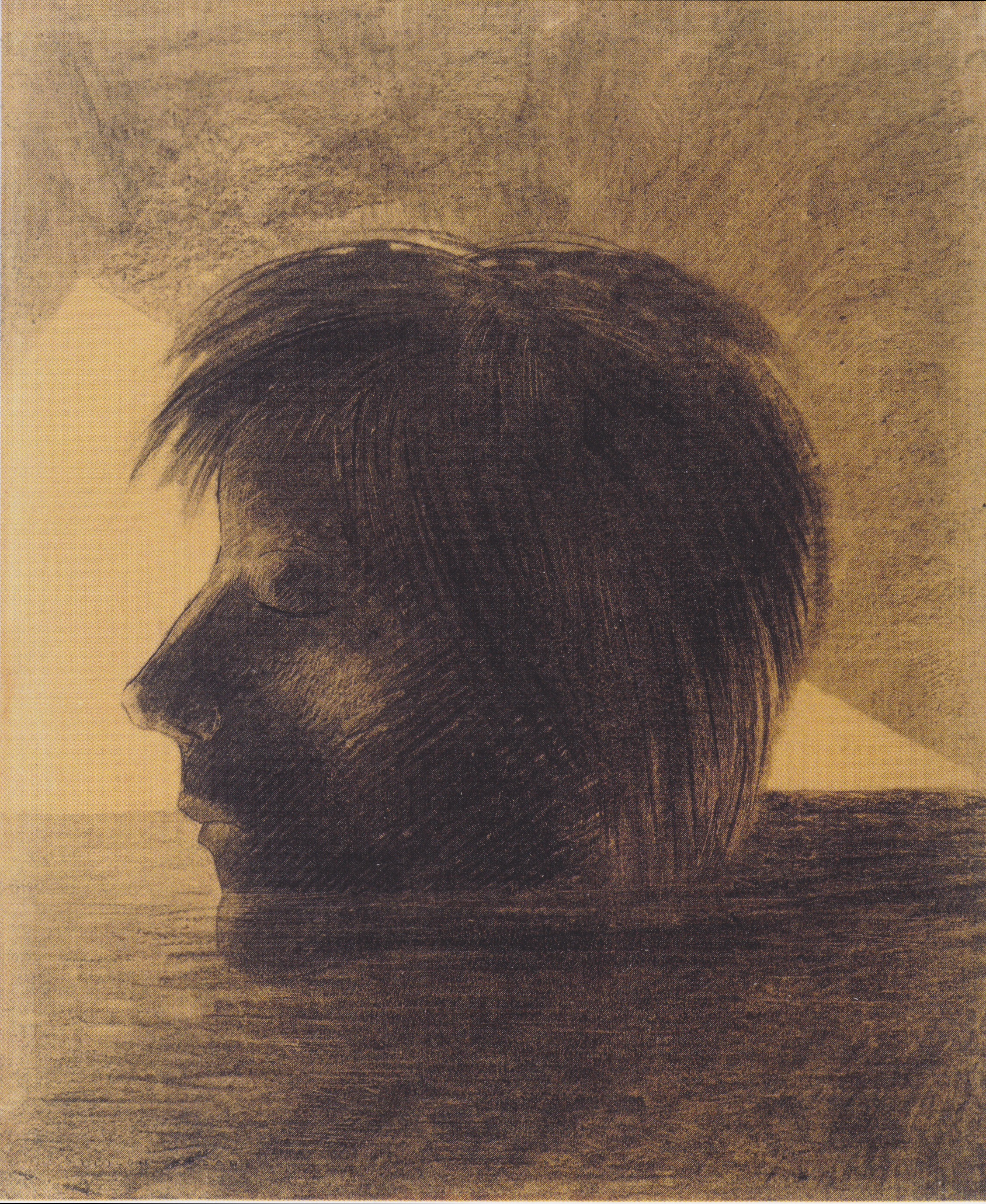 Odilon Redon, un chef de file du décadentisme pictural : La tête d'Orphée sur les eaux ou Le mystique, 1880 